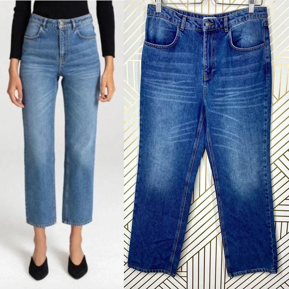 ALC A.L.C. Malone Jeans Pant Cropped High Waist Denim Medium Wash Blue Size 10